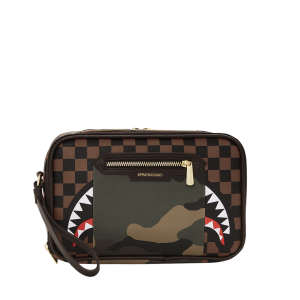 EXTERIOR GOLD ZIP POCKET SHARKS IN PARIS TOILETRY BRICKSIDE BAG
