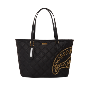 NOIR QUILT GOLD CHAIN SHARK TOTE